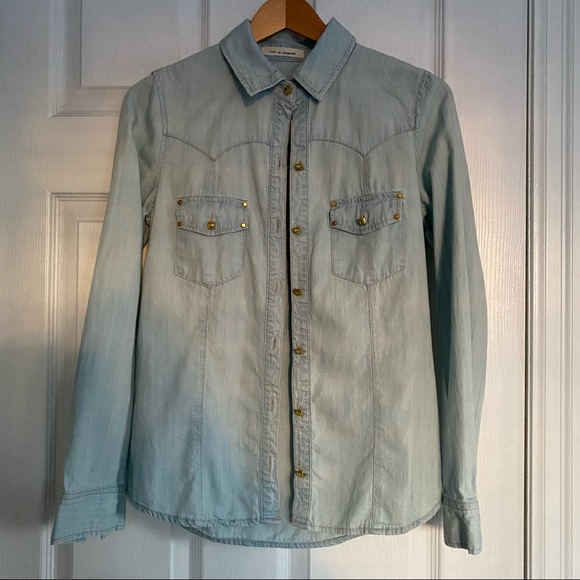 Life in Progress Forever 21 Denim Shirt with Gold Buttons - Picture 2 of 5